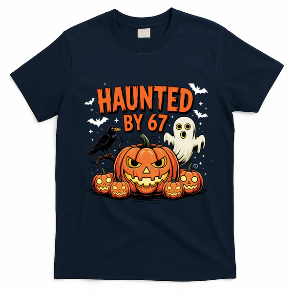 Haunted By 67 Funny Ghost Pumpkin Halloween Costume T-Shirt - Navy Blue
