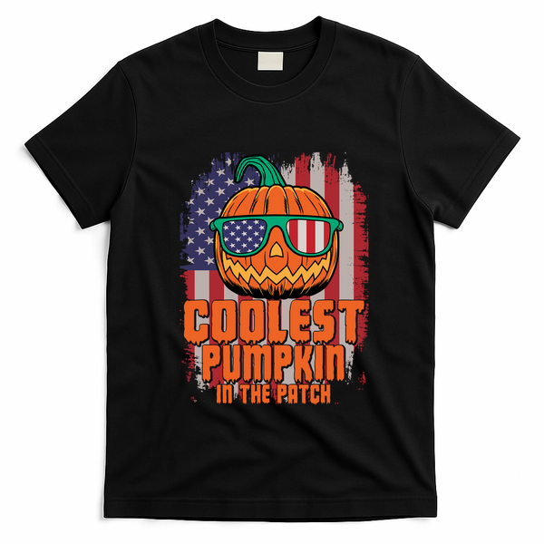 Halloween Costume Coolest Pumpkin In The Patch American Flag Gift T-Shirt - Black