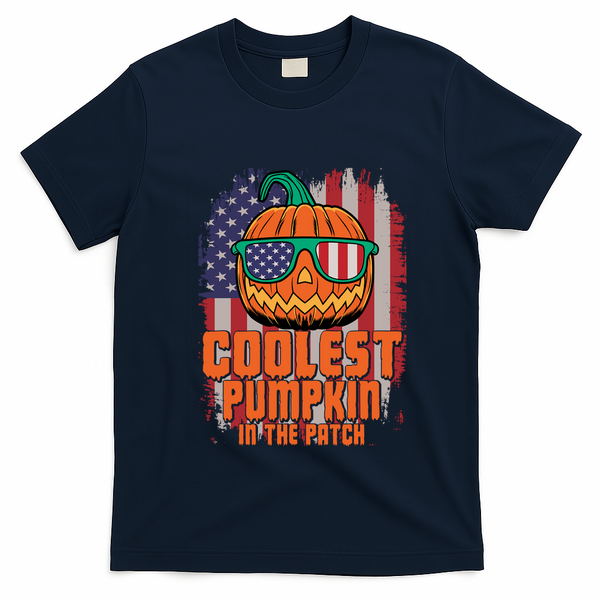 Halloween Costume Coolest Pumpkin In The Patch American Flag Gift T-Shirt - Navy Blue