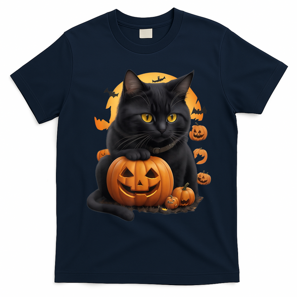 Halloween Cats Funny Cat Halloween T-Shirt - Navy Blue