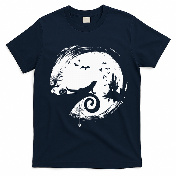 Halloween Costume for Bearded Dragon Spooky Moon Silhouette T-Shirt - Navy Blue