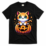 Halloween Cat Funny Fall Pumpkin Cat Lover Cute T-Shirt - Black