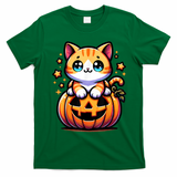 Halloween Cat Funny Fall Pumpkin Cat Lover Cute T-Shirt - Irish Green