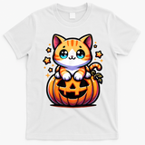 Halloween Cat Funny Fall Pumpkin Cat Lover Cute T-Shirt - White