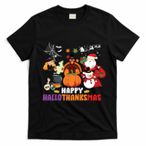 Halloween Christmas Happy Hallothanksmas Thanksgiving T-Shirt - Black