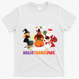 Halloween Christmas Happy Hallothanksmas Thanksgiving T-Shirt - White