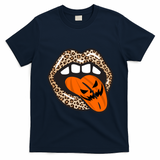Halloween Cheetah Lips Pumpkin T-Shirt - Navy Blue