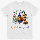 Halloween Chick Or Treat Pumpkins Chickens Farmer Funny T-Shirt - White