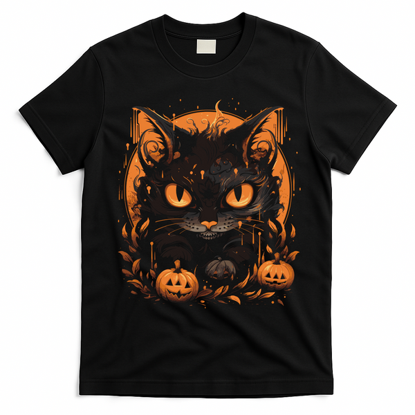Halloween Cat Pumpkins T-Shirt - Black