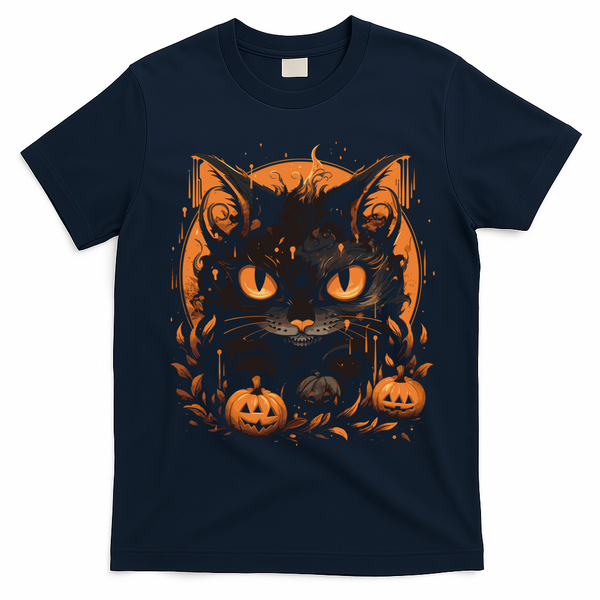 Halloween Cat Pumpkins T-Shirt - Navy Blue