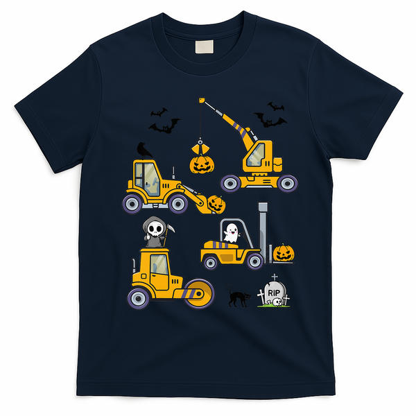 Halloween Construction Vehicles Truck Pumpkin  T-Shirt - Navy Blue