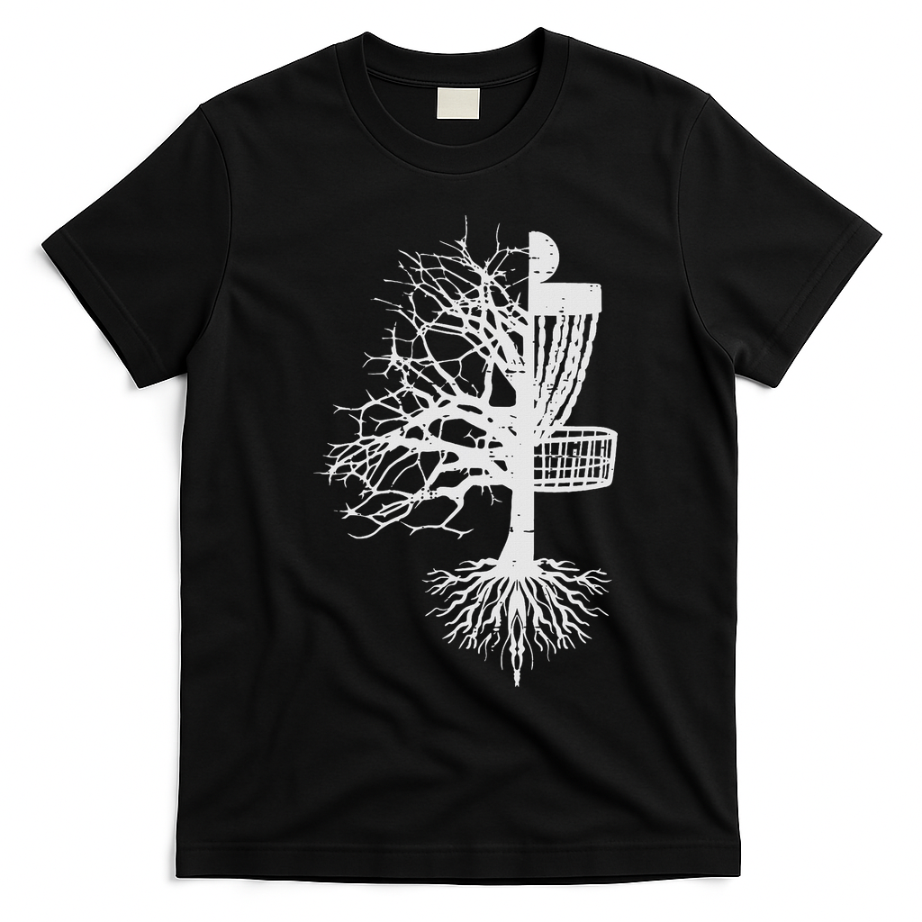 Half Disc Golf Basket Tree Funny Frisbee Frolf Women T-Shirt - Black