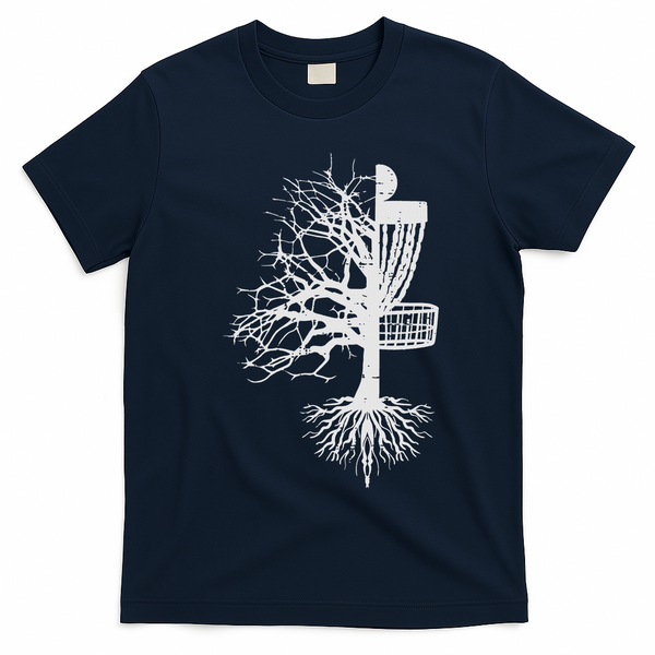 Half Disc Golf Basket Tree Funny Frisbee Frolf Women T-Shirt - Navy Blue