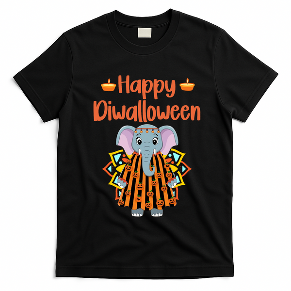 Happy Diwalloween Halloween Diwali Pumpkin Lantern Deepaval T-Shirt - Black