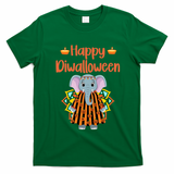 Happy Diwalloween Halloween Diwali Pumpkin Lantern Deepaval T-Shirt - Irish Green