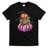 Hello Fall Watercolor Pumpkin Colorful Pumpkin Thanksgiving T-Shirt - Black