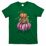 Hello Fall Watercolor Pumpkin Colorful Pumpkin Thanksgiving T-Shirt - Irish Green