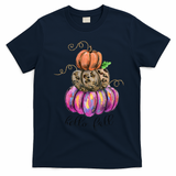 Hello Fall Watercolor Pumpkin Colorful Pumpkin Thanksgiving T-Shirt - Navy Blue