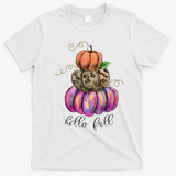 Hello Fall Watercolor Pumpkin Colorful Pumpkin Thanksgiving T-Shirt - White