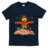 Happy Fall Yall Scarecrow Pumpkin Thanksgiving Halloween T-Shirt - Navy Blue
