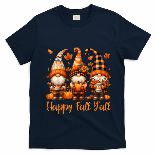 Happy Fall YAll Gnome Pumpkin Autumn Thanksgiving T-Shirt - Navy Blue