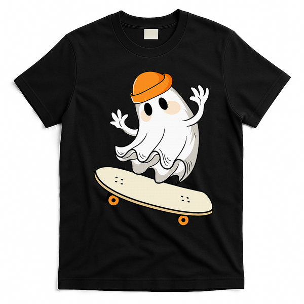 Halloween Ghost Skateboard Halloween Skateboarding T-Shirt - Black