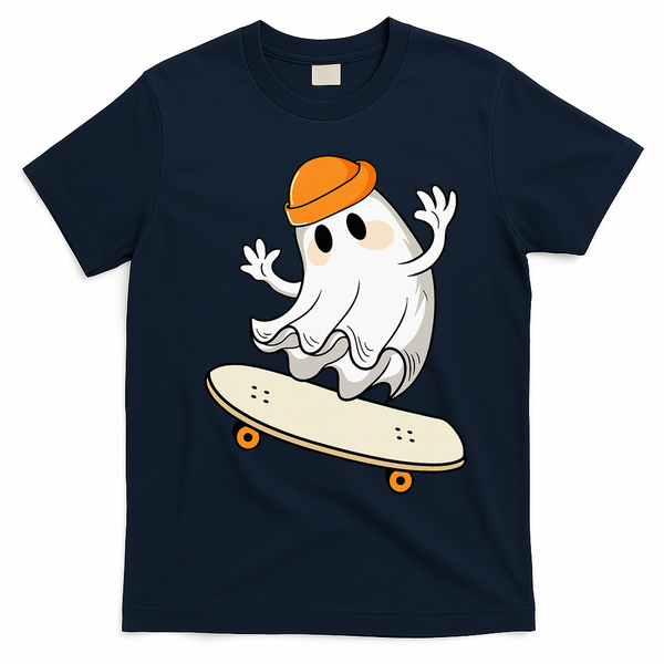 Halloween Ghost Skateboard Halloween Skateboarding T-Shirt - Navy Blue