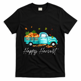 Happy Harvest Fall Season Pumpkin Truck Thanksgiving Vintage T-Shirt - Black