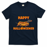 Happy Hallowiener Halloween Dachshund In Hot Dog Costume Tee T-Shirt - Navy Blue