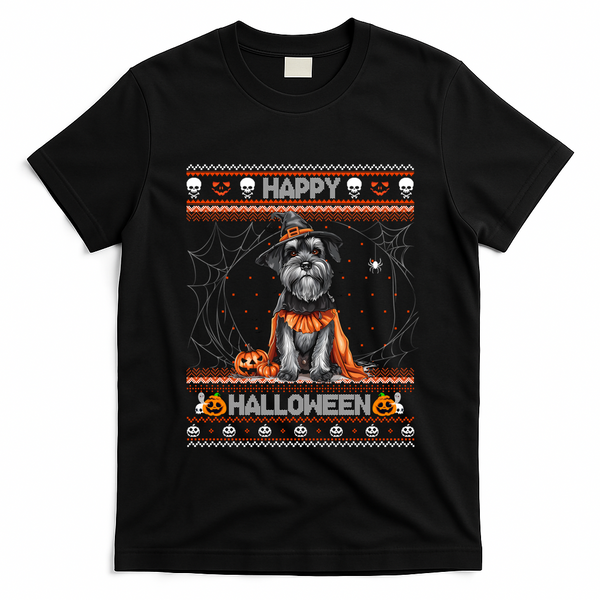 Happy Halloween Ugly Miniature Schnauzer Howloween Pumpkin T-Shirt - Black