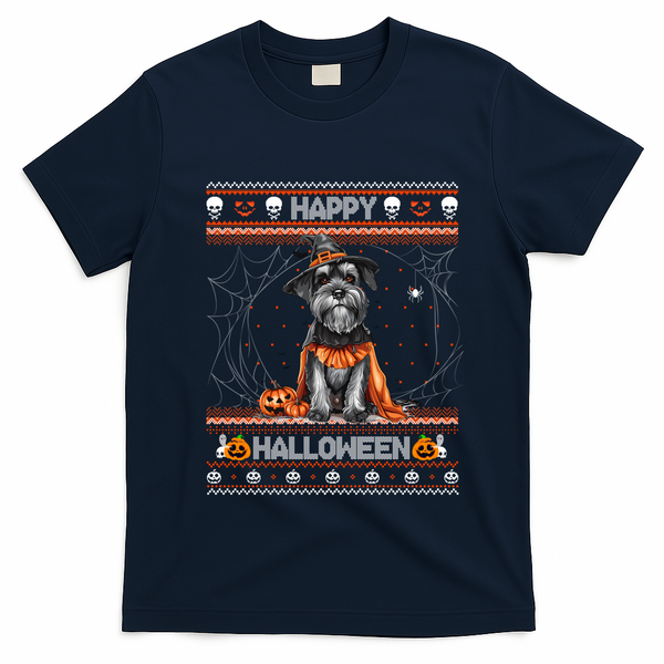 Happy Halloween Ugly Miniature Schnauzer Howloween Pumpkin T-Shirt - Navy Blue
