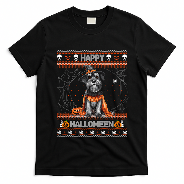 Happy Halloween Ugly Miniature Schnauzer Howloween Pumpkin Gift T-Shirt - Black