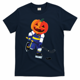 Halloween Ice Hockey Player Pumpkin Head Scary Gift T-Shirt - Navy Blue