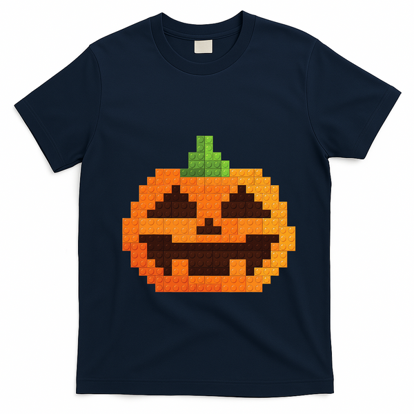 Halloween Master Builder Pumpkin Building Blocks Bricks T-Shirt - Navy Blue
