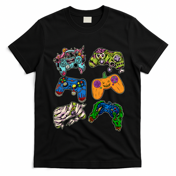 Halloween Monster Video Game Controllers T-Shirt - Black