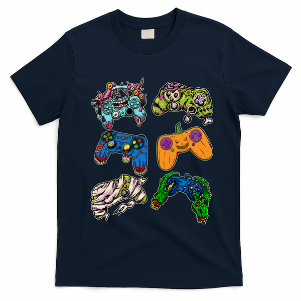 Halloween Monster Video Game Controllers T-Shirt - Navy Blue