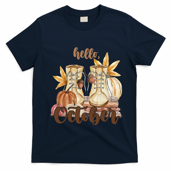 Hello October Fall Lover T-Shirt - Navy Blue