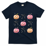 Halloween Pumpkin Black Bows Cute T-Shirt - Navy Blue