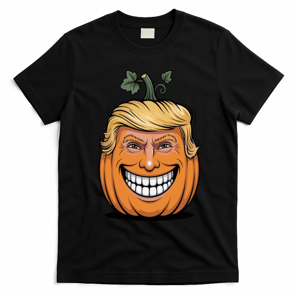 Halloween Pumpkin Donald Trump Funny T-Shirt - Black