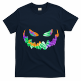 Halloween Pumpkin Green Orange Purple Tie Dye Face T-Shirt - Navy Blue