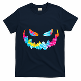Halloween Pumpkin Pink Yellow Blue Tie Dye Face T-Shirt - Navy Blue
