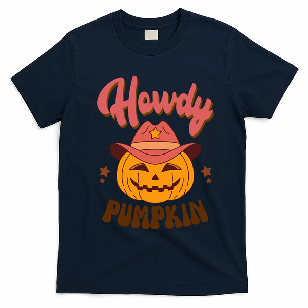 Howdy Pumpkin Retro Cute Halloween T-Shirt - Navy Blue