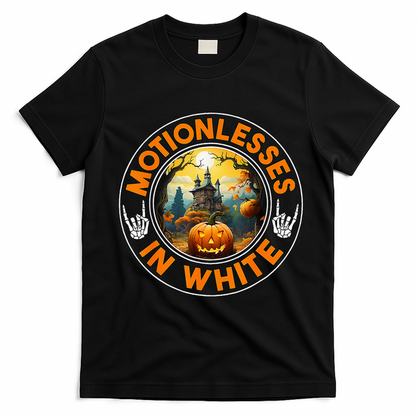 Halloween Pumpkin Scary Funny Motionlesses In White T-Shirt - Black