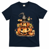 Halloween Pumpkin Witch Fall Autumn Illustration T-Shirt - Navy Blue
