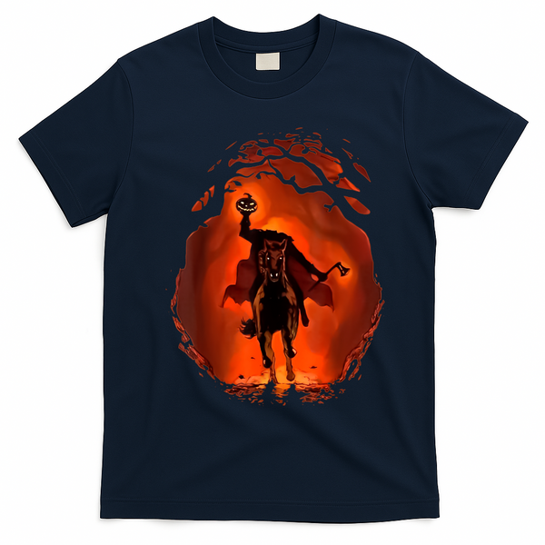 Halloween Scary Pumpkin Headless Horseman T-Shirt - Navy Blue