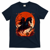 Halloween Scary Pumpkin Headless Horseman AI T-Shirt - Navy Blue