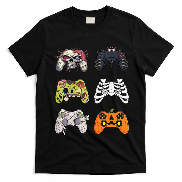 Halloween Skeleton Zombie Gaming Controllers Mummy T-Shirt - Black