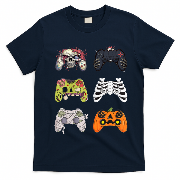 Halloween Skeleton Zombie Gaming Controllers Mummy T-Shirt - Navy Blue