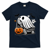 Halloween Turtle Ghost Pumpkin Costume Terrapin Tortoise T-Shirt - Navy Blue