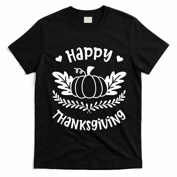 Happy Thanksgiving Pumpkin Cute T-Shirt - Black